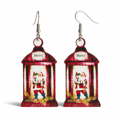 White and Red Wood Santa Call Box Drop Earrings, drop earrings for women, elegant gift for her, side view