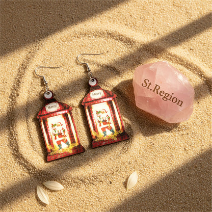 White and Red Wood Santa Call Box Drop Earrings, drop earrings for women, elegant gift for her, detail close-up