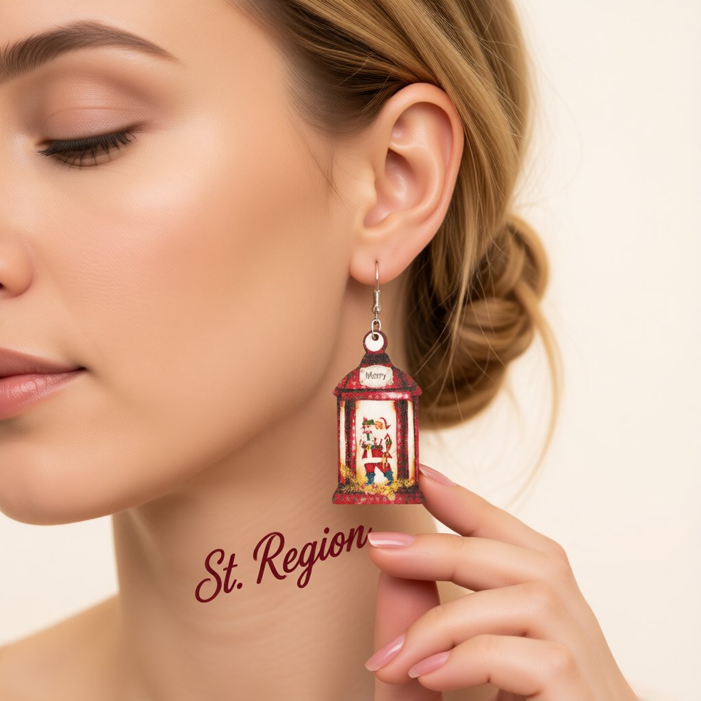 White and Red Wood Santa Call Box Drop Earrings, drop earrings for women, elegant gift for her, styled look