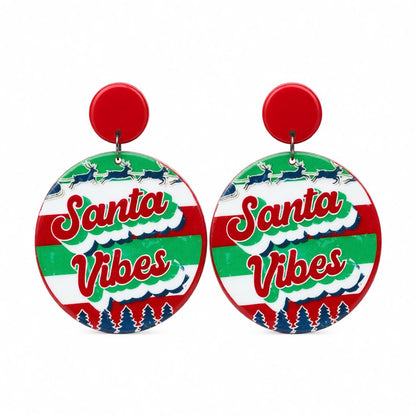 Green and Red 'Santa Vibes' Christmas Round Drop Earrings, drop earrings for women, vintage-inspired design, side view