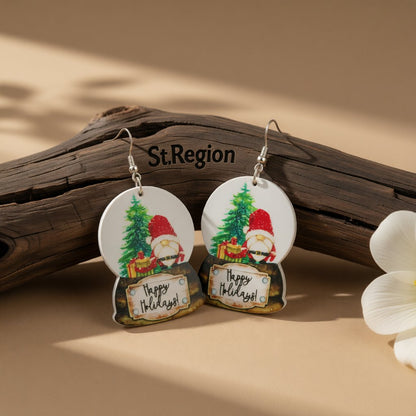Green Acrylic and Silver-Plated Christmas 'Happy Holiday' Drop Earrings, silver drop earrings for women, front view