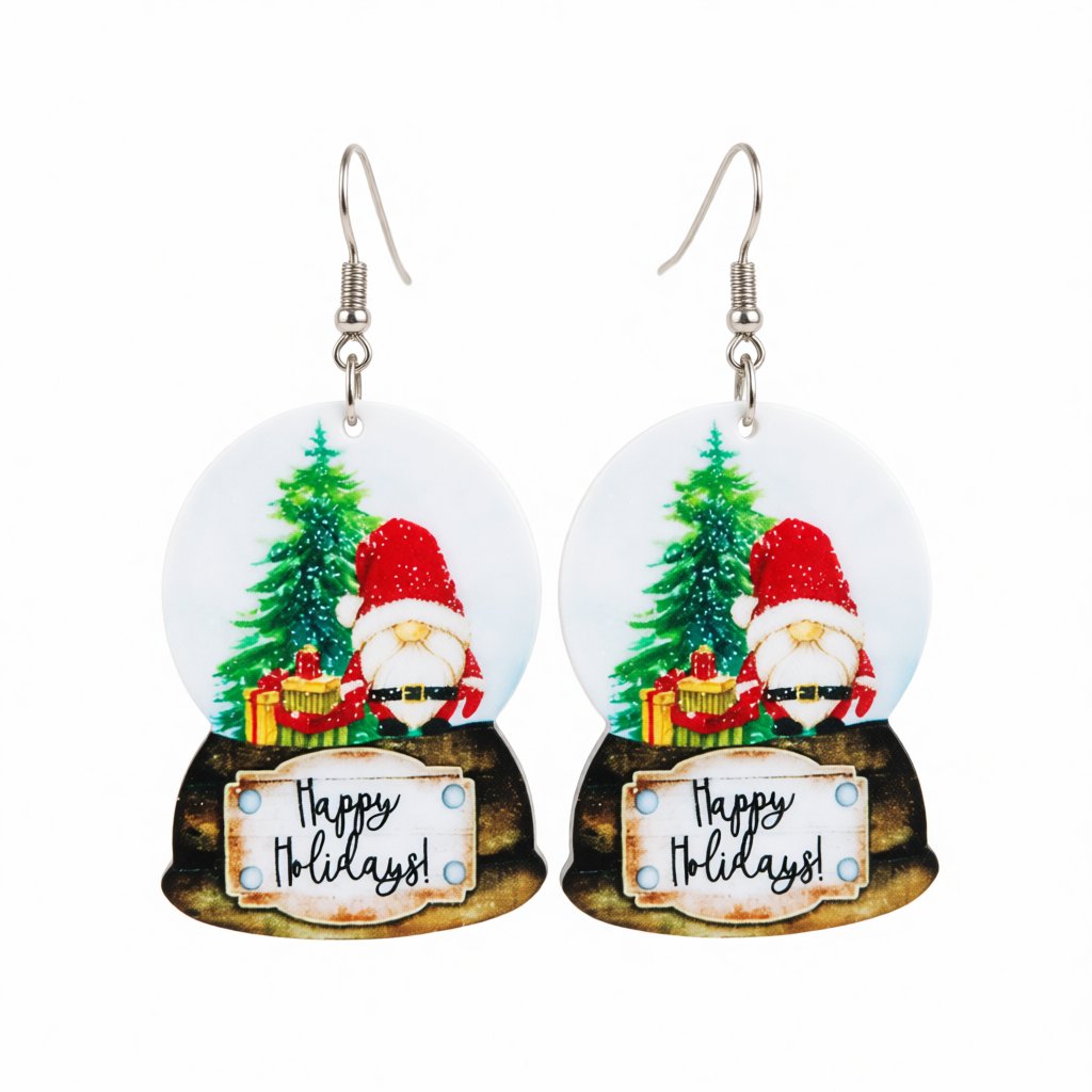 Green Acrylic and Silver-Plated Christmas 'Happy Holiday' Drop Earrings, silver drop earrings for women, side view