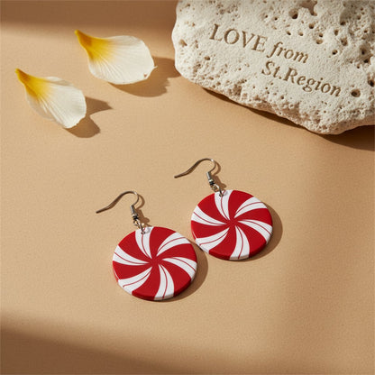 Red and White Round Candy Drop Earrings, drop earrings for women, everyday style, lifestyle look