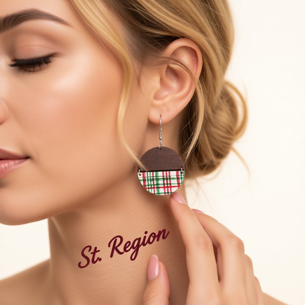 Red and Silver-Plated Plaid Patchwork Round Drop Earrings, silver drop earrings for women, styled look
