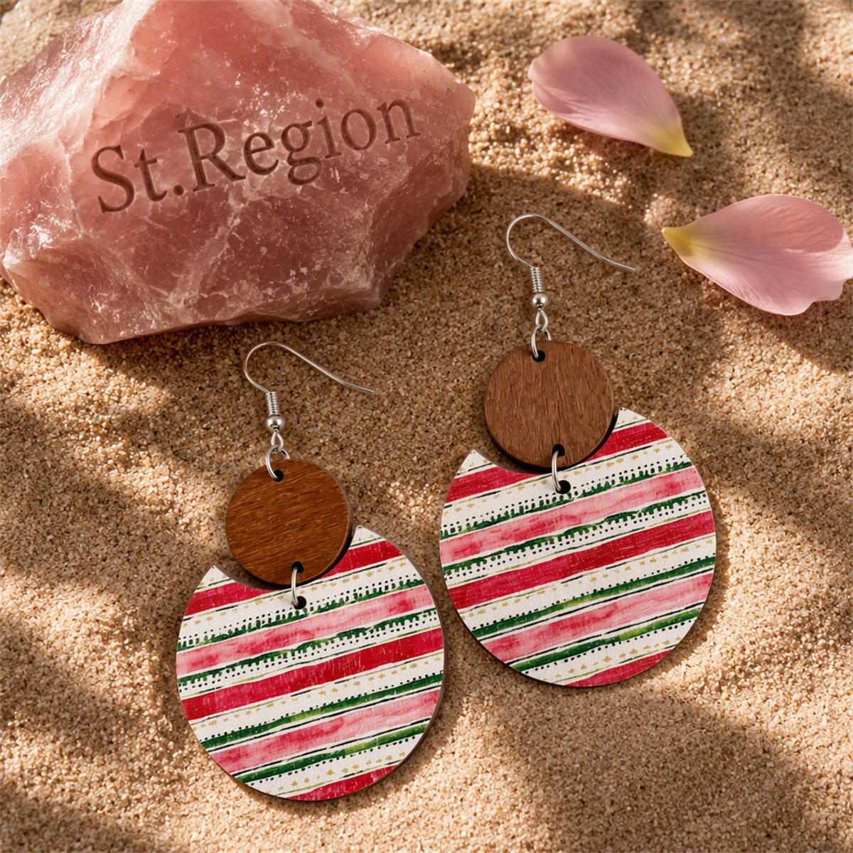Red and Silver-Plated Stripe Drop Earrings, silver drop earrings for women, elegant gift for her, detail close-up