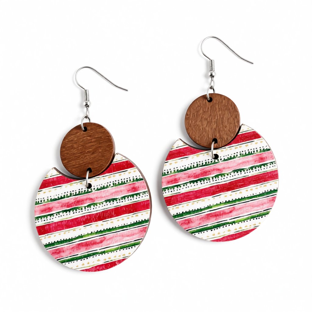 Red and Silver-Plated Stripe Drop Earrings, silver drop earrings for women, elegant gift for her, side view