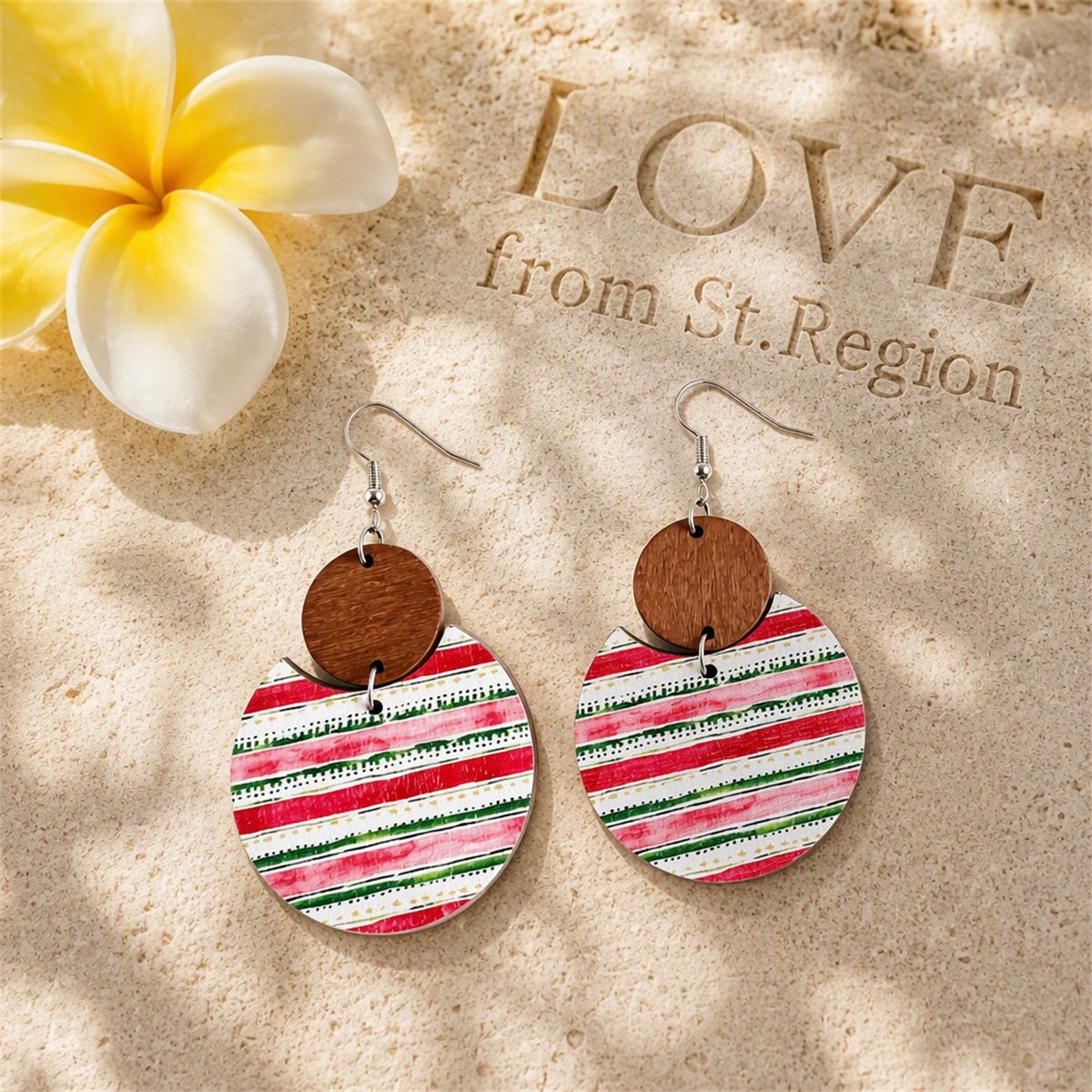 Red and Silver-Plated Stripe Drop Earrings, silver drop earrings for women, elegant gift for her, lifestyle look