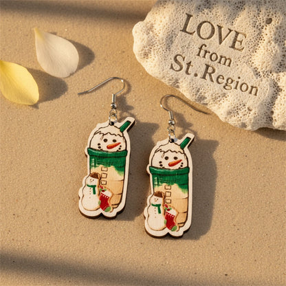 Green and Silver-Plated Snowman Drink Drop Earrings, silver drop earrings for women, botanical inspired, lifestyle look