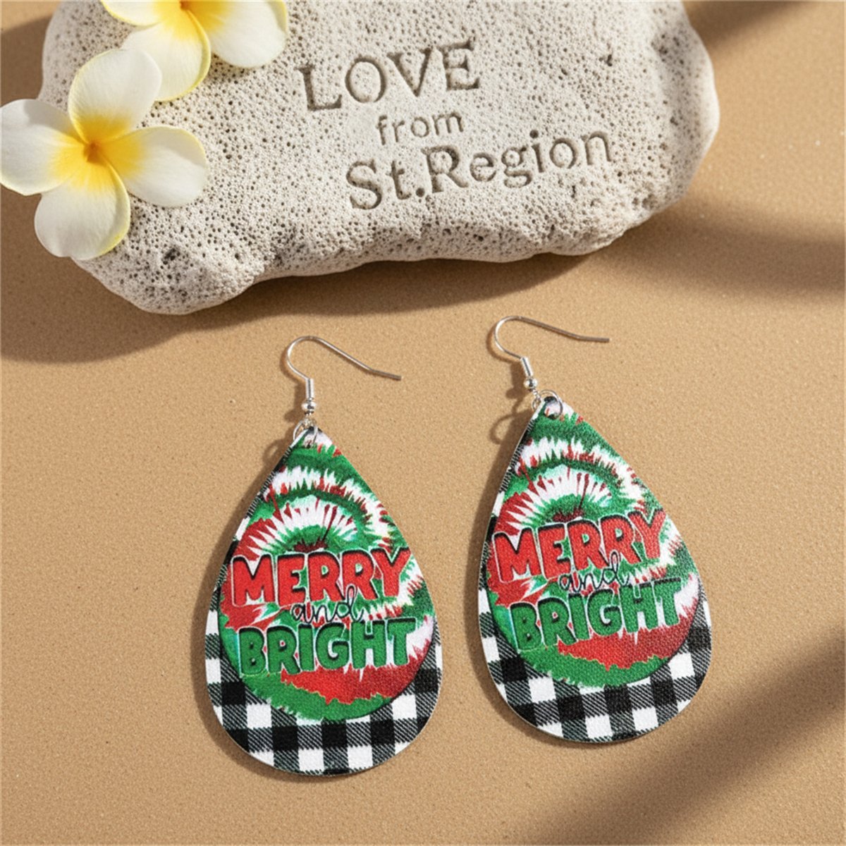 Red Multicolor and Silver-Plated Plaid 'Merry and Bright' Drop Earrings, silver drop earrings for women, lifestyle look