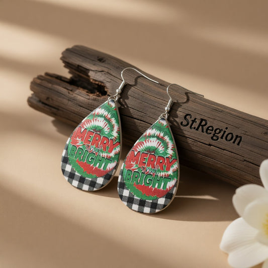 Red Multicolor and Silver-Plated Plaid 'Merry and Bright' Drop Earrings, silver drop earrings for women, front view