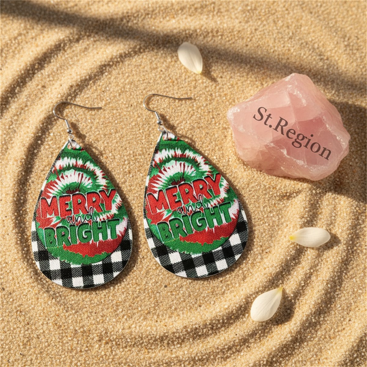 Red Multicolor and Silver-Plated Plaid 'Merry and Bright' Drop Earrings, silver drop earrings for women, detail close-up