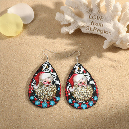 Red Multicolor Leopard and Silver-Plated Santa Drop Earrings, silver drop earrings for women, lifestyle look
