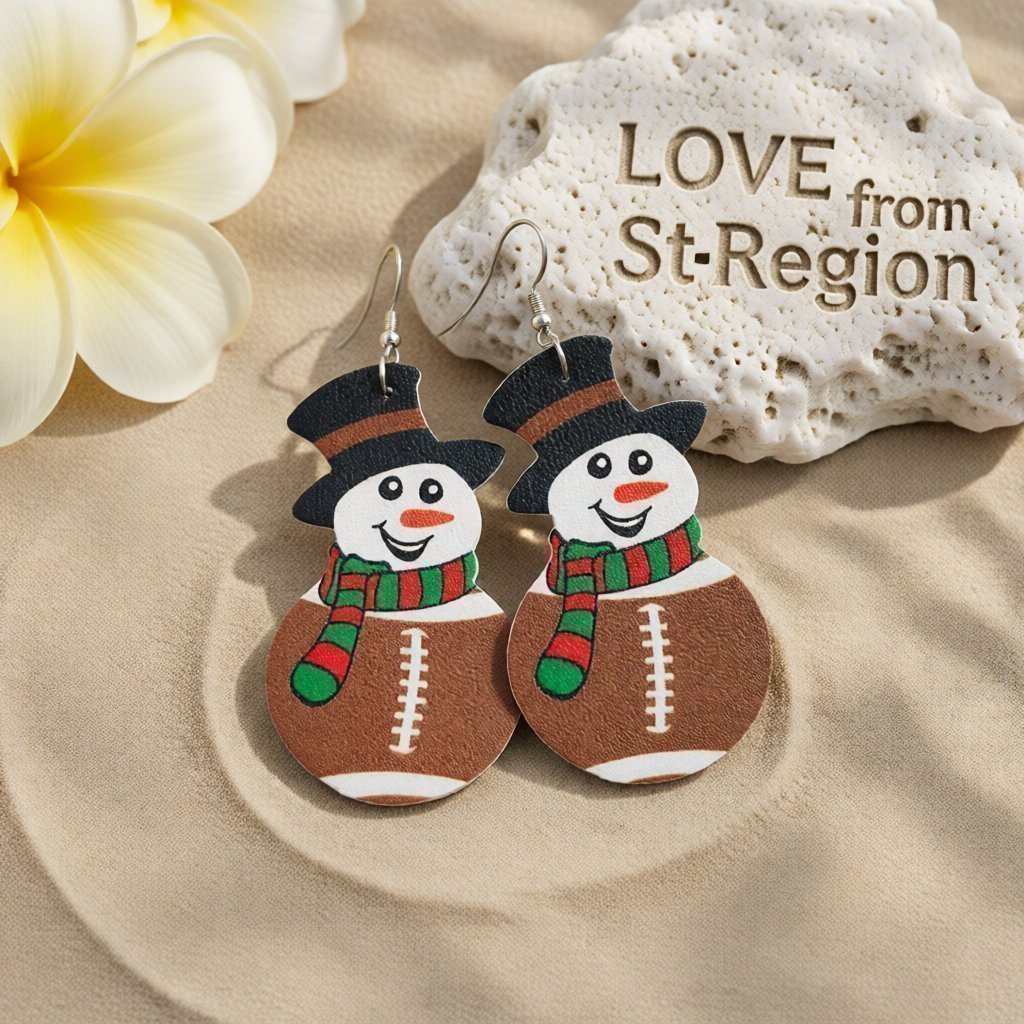 Brown and White Rugby Snowman Drop Earrings, drop earrings for women, everyday style, lifestyle look