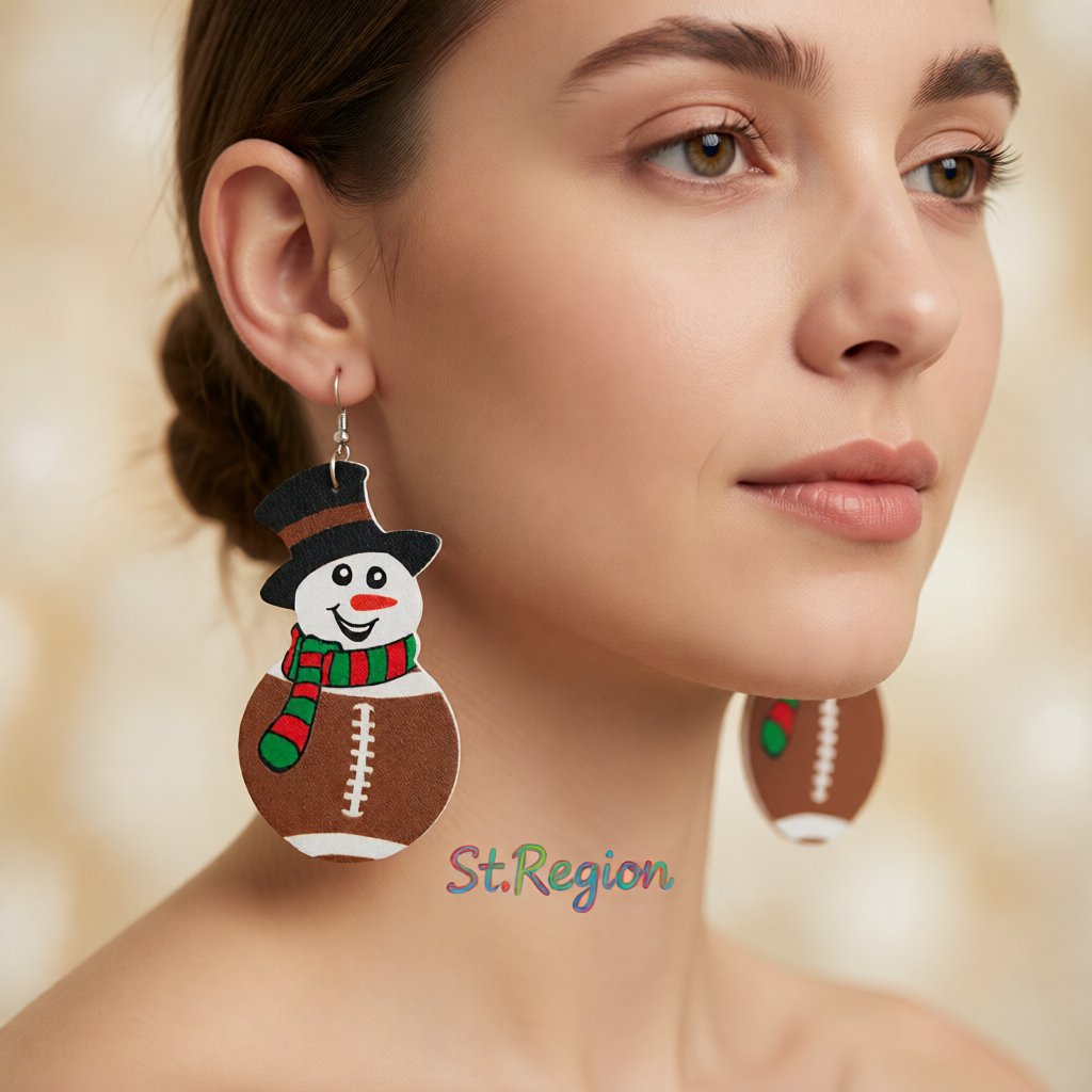 Brown and White Rugby Snowman Drop Earrings, drop earrings for women, everyday style, styled look