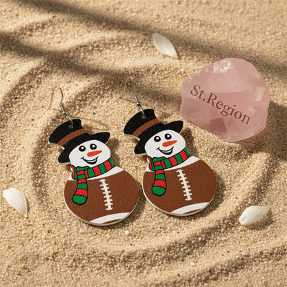 Brown and White Rugby Snowman Drop Earrings, drop earrings for women, everyday style, detail close-up