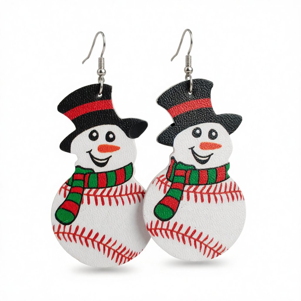 White and Red Baseball Snowman Drop Earrings, drop earrings for women, everyday style, side view