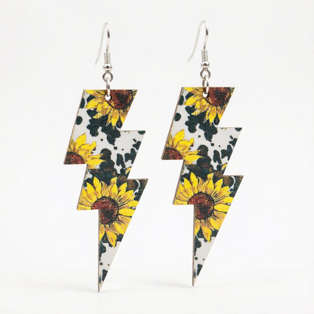 Yellow and Silver-Plated Sunflowers Lightning Drop Earrings, silver drop earrings for women, elegant gift for her, side view