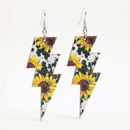 Yellow and Silver-Plated Sunflowers Lightning Drop Earrings, silver drop earrings for women, elegant gift for her, side view