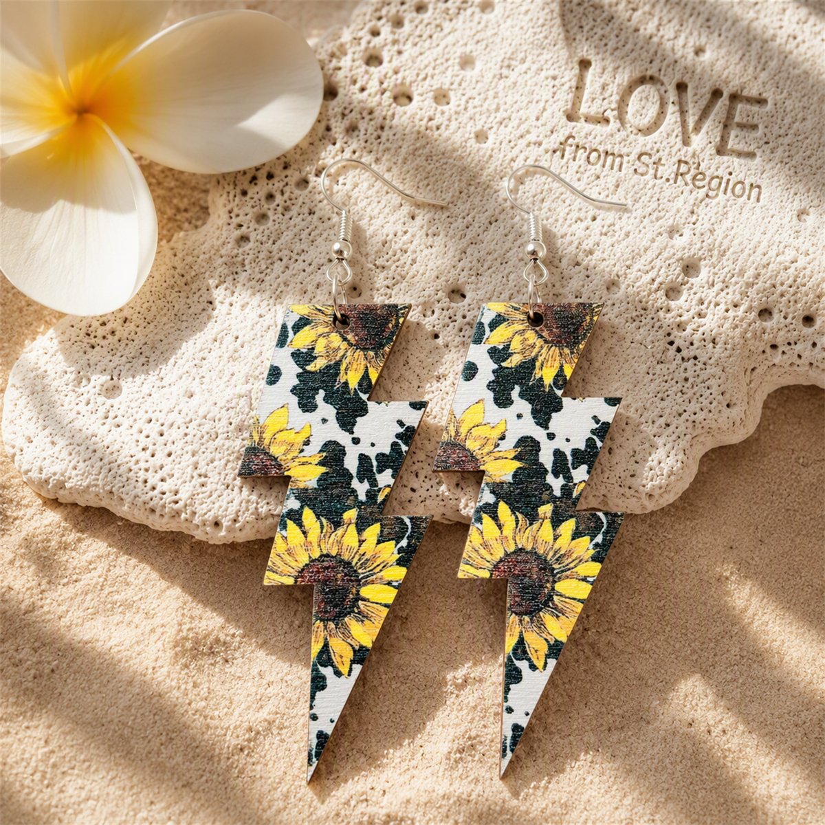 Yellow and Silver-Plated Sunflowers Lightning Drop Earrings, silver drop earrings for women, lifestyle look