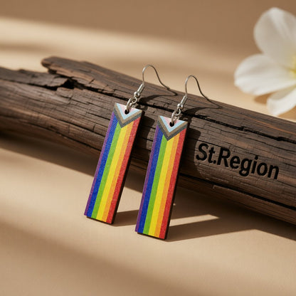 Red and Purple Rainbow Bar Drop Earrings, drop earrings for women, everyday style, front view