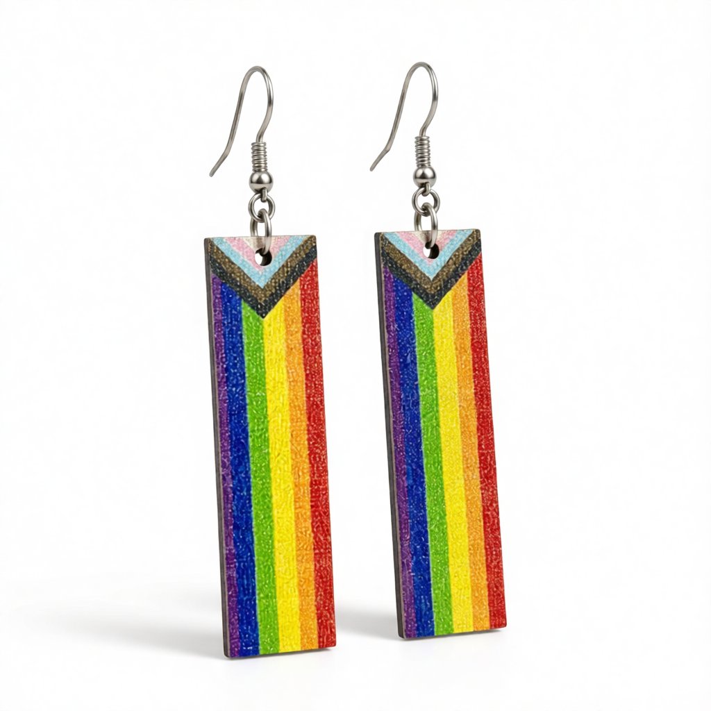 Red and Purple Rainbow Bar Drop Earrings, drop earrings for women, everyday style, side view
