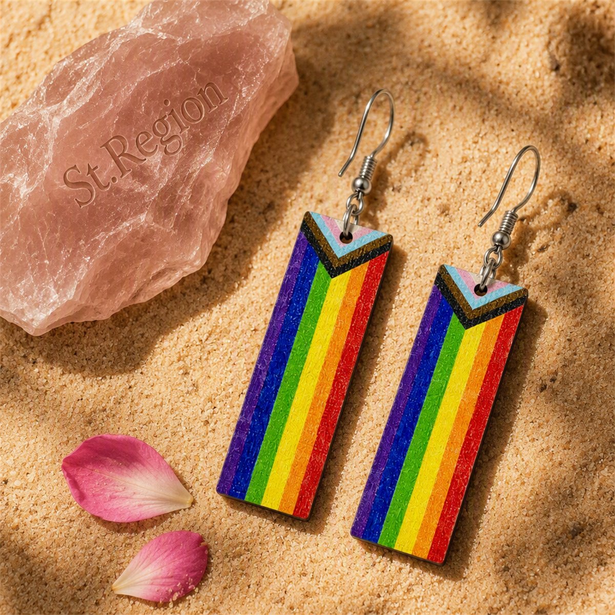Red and Purple Rainbow Bar Drop Earrings, drop earrings for women, everyday style, detail close-up
