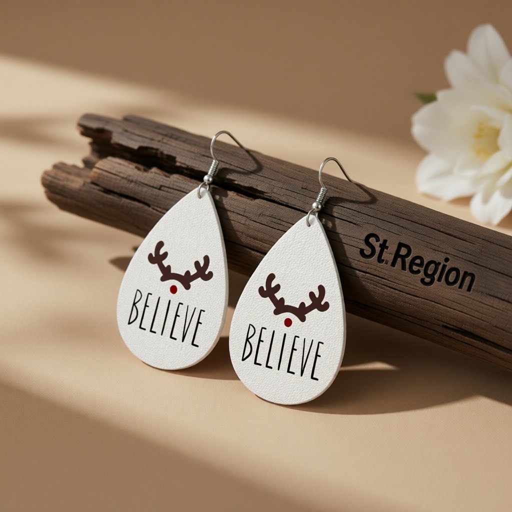 White Antler 'Believe' Teardrop Earrings, drop earrings for women, elegant gift for her, front view