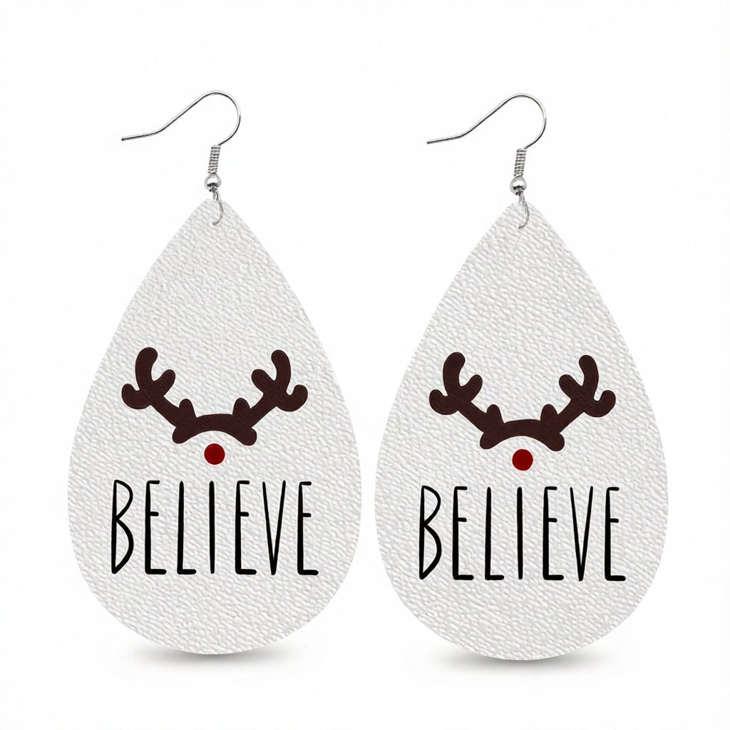 White Antler 'Believe' Teardrop Earrings, drop earrings for women, elegant gift for her, side view