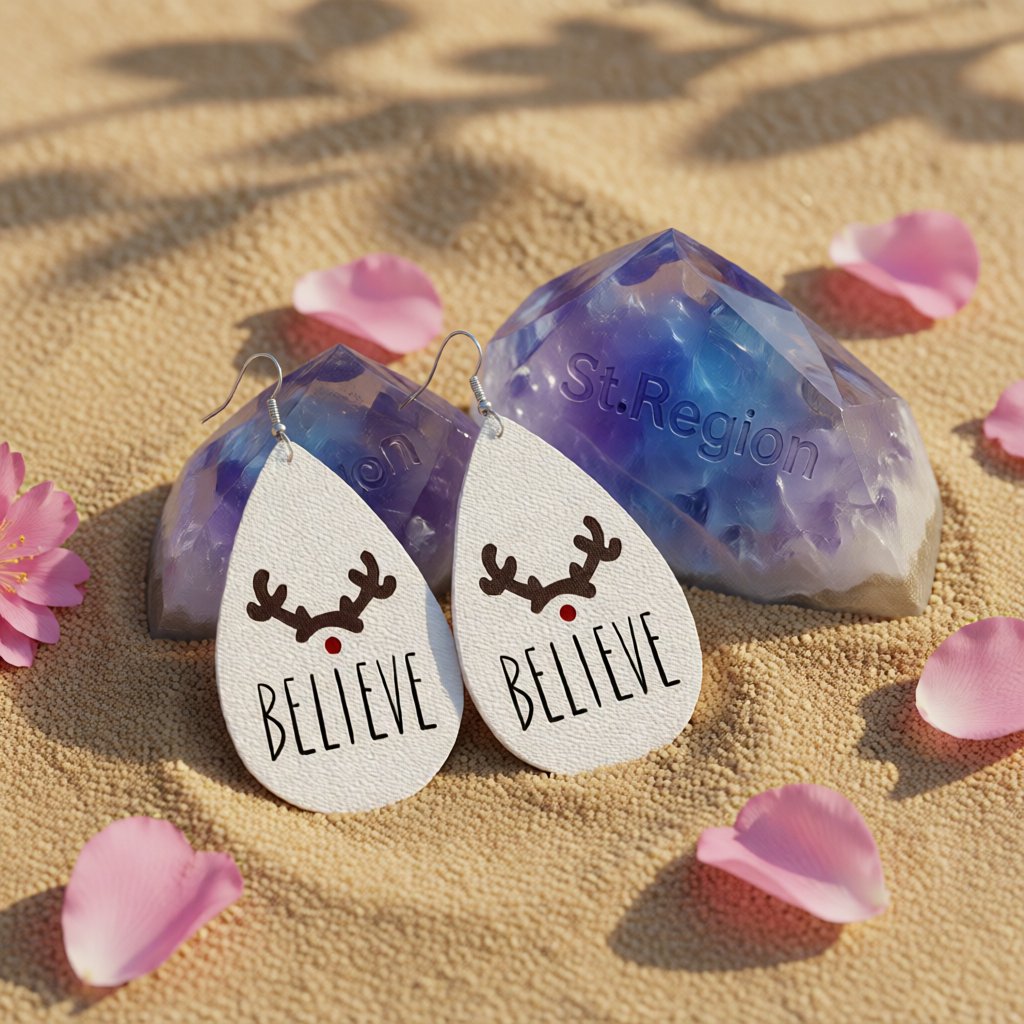 White Antler 'Believe' Teardrop Earrings, drop earrings for women, elegant gift for her, detail close-up