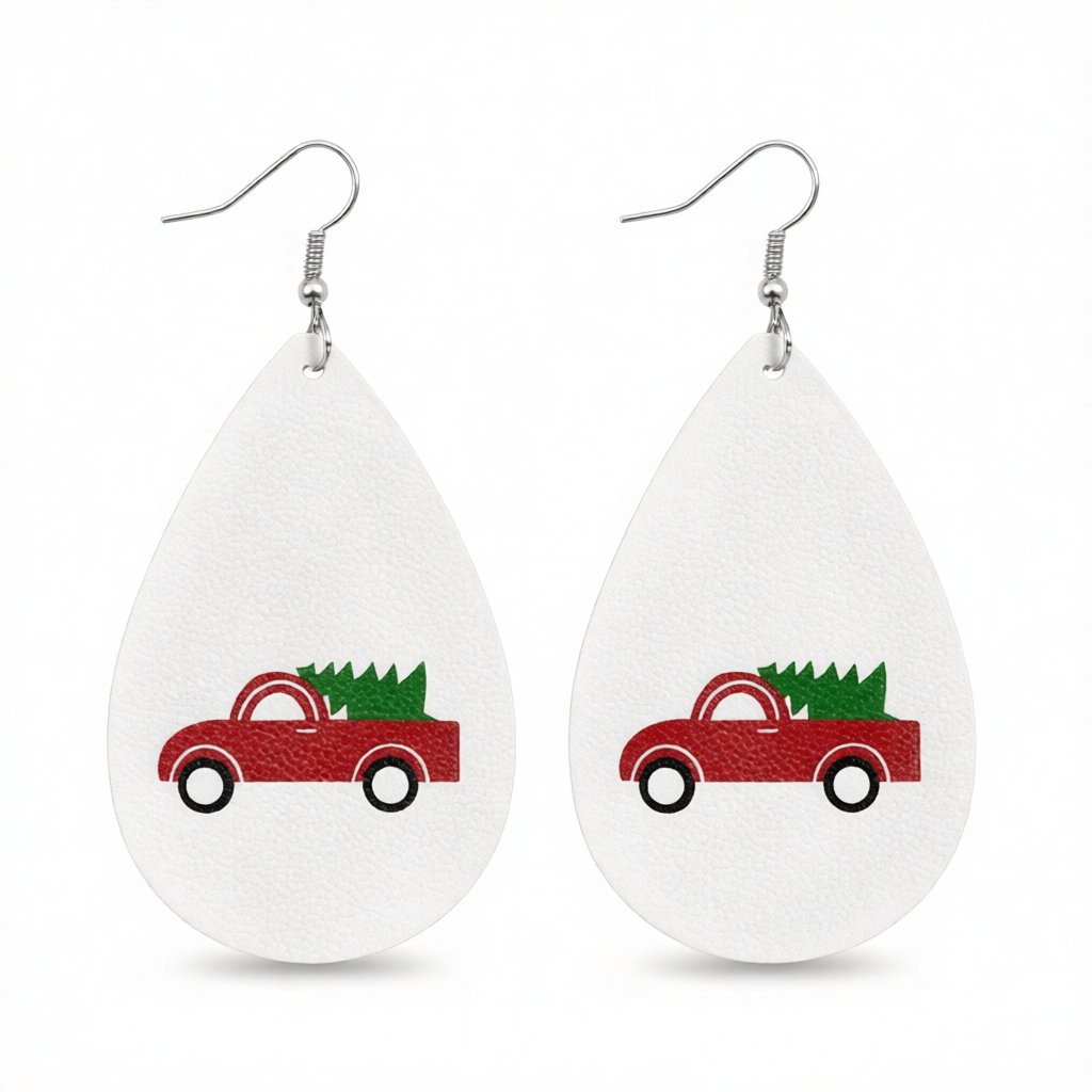 White Polystyrene and Silver-Plated Holiday Goods Car Drop Earrings, silver drop earrings for women, side view