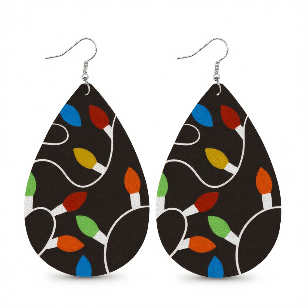 Black String Lights Teardrop Earrings, drop earrings for women, botanical inspired, side view