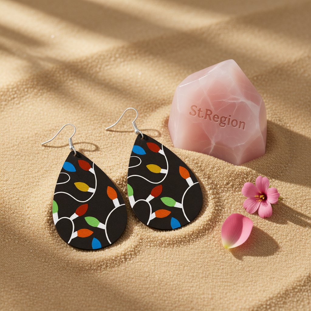 Black String Lights Teardrop Earrings, drop earrings for women, botanical inspired, detail close-up
