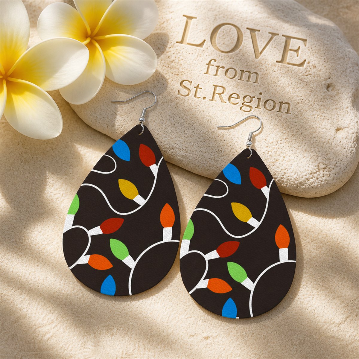 Black String Lights Teardrop Earrings, drop earrings for women, botanical inspired, lifestyle look