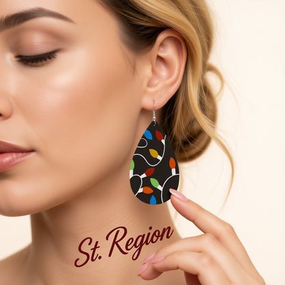 Black String Lights Teardrop Earrings, drop earrings for women, botanical inspired, styled look