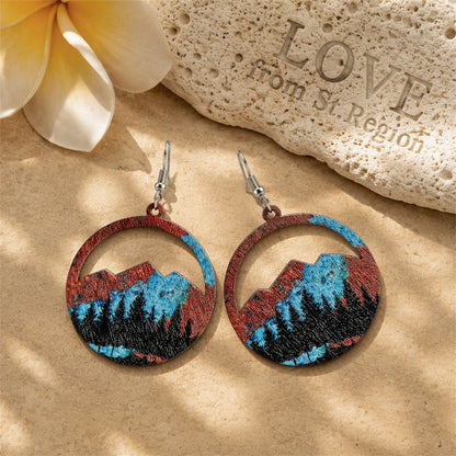 Teal Wood and Silver-Plated Spring Mountain Round Earrings, silver drop earrings for women, lifestyle look