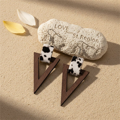 White and Wood Cow-Print Triangle Drop Earrings, drop earrings for women, botanical inspired, lifestyle look