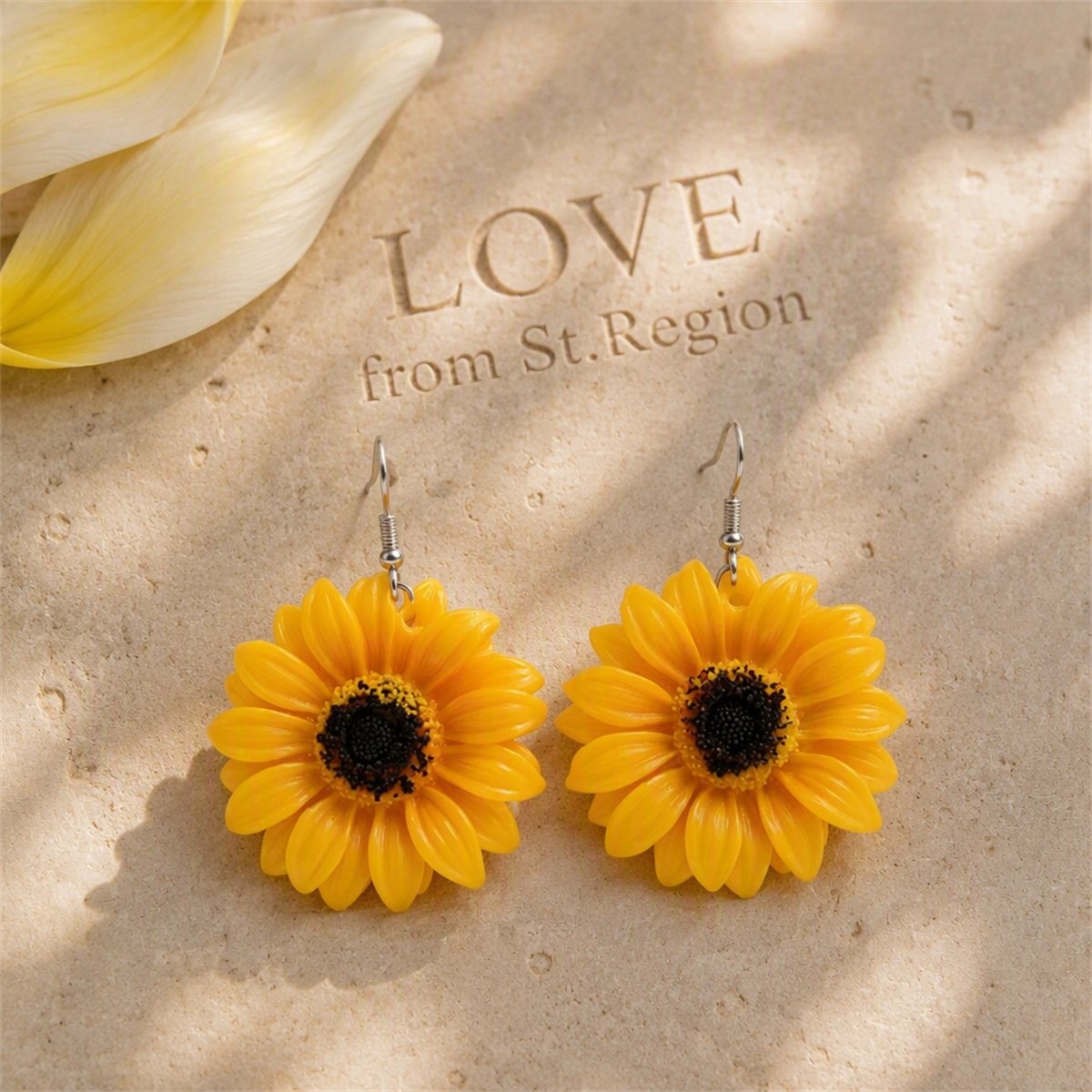 Yellow Sunflower Drop Earrings, drop earrings for women, everyday style, lifestyle look
