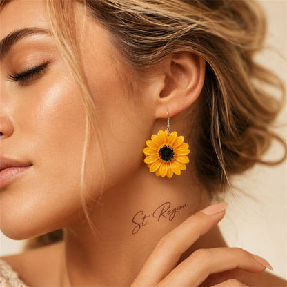 Yellow Sunflower Drop Earrings, drop earrings for women, everyday style, styled look