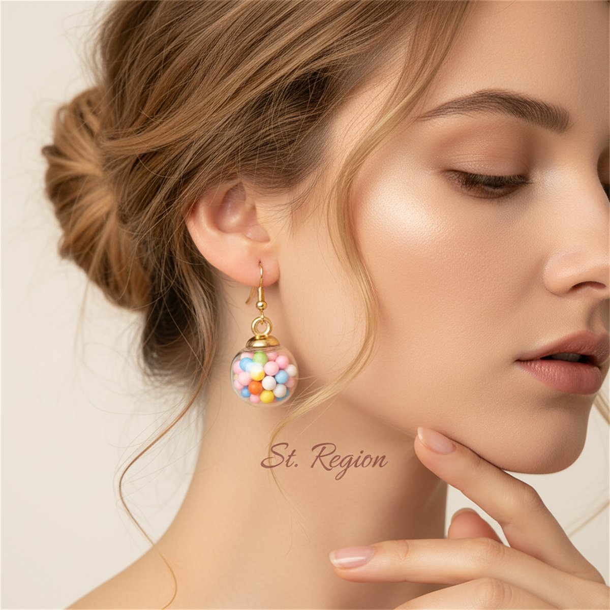 Pink Multicolor Resin and 18K Gold-Plated Ball Drop Earrings, gold drop earrings for women, everyday style, styled look