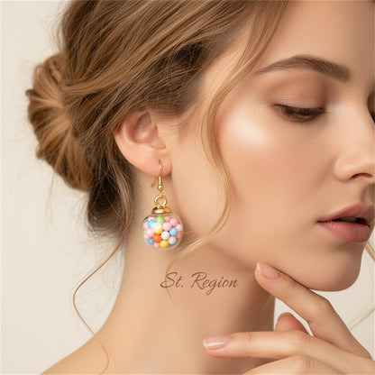 Pink Multicolor Resin and 18K Gold-Plated Ball Drop Earrings, gold drop earrings for women, everyday style, styled look