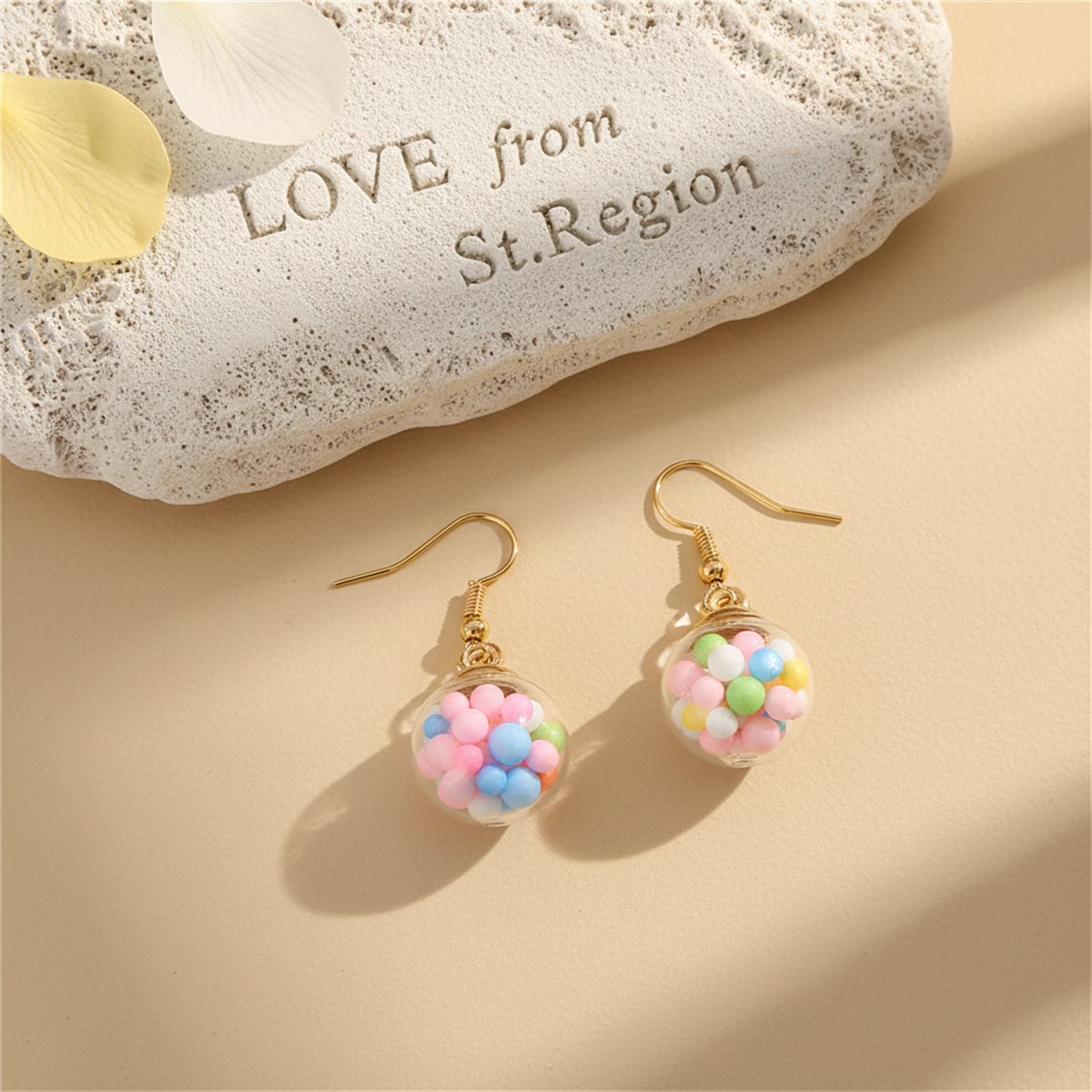 Pink Multicolor Resin and 18K Gold-Plated Ball Drop Earrings, gold drop earrings for women, everyday style, lifestyle look