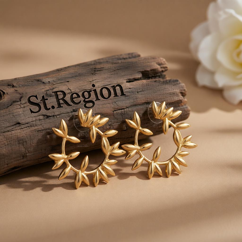 18K Gold-Plated Botany Circle Cluster Stud Earrings, cubic zirconia stud earrings for women, botanical inspired, front view