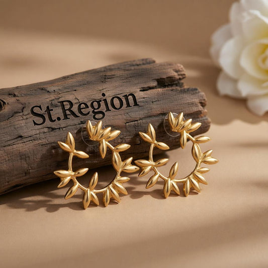 18K Gold-Plated Botany Circle Cluster Stud Earrings, cubic zirconia stud earrings for women, botanical inspired, front view