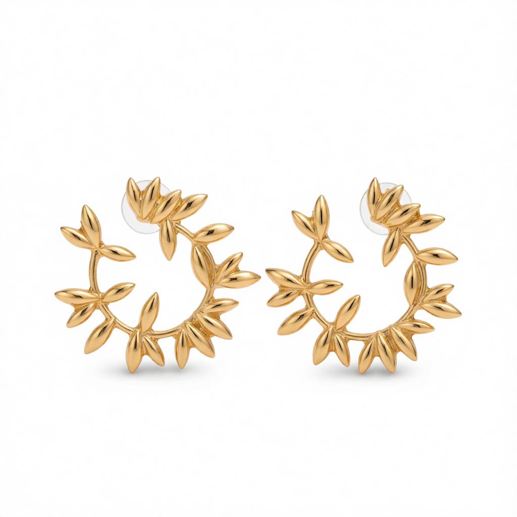 18K Gold-Plated Botany Circle Cluster Stud Earrings, cubic zirconia stud earrings for women, botanical inspired, side view