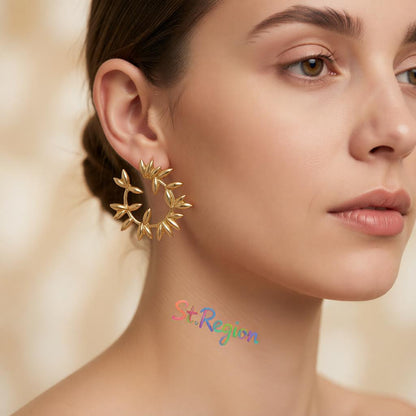 18K Gold-Plated Botany Circle Cluster Stud Earrings, cubic zirconia stud earrings for women, botanical inspired, styled look