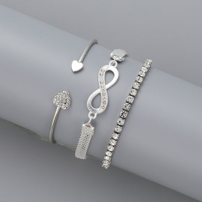 Cubic Zirconia and Silver-Plated Infinity Symbol Three-Piece Bracelet Set, silver bracelet for women, side view