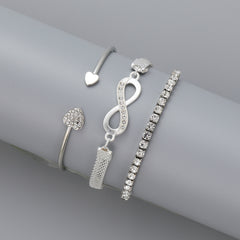 Cubic Zirconia & Silver-Plated Infinity Symbol Three-Piece Bracelet Set