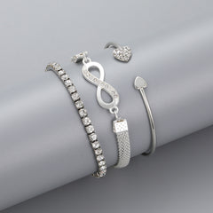 Cubic Zirconia & Silver-Plated Infinity Symbol Three-Piece Bracelet Set