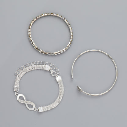 Cubic Zirconia and Silver-Plated Infinity Symbol Three-Piece Bracelet Set, silver bracelet for women, styled look