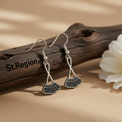 Black and Silver-Plated Dress Drop Earrings, silver drop earrings for women, elegant gift for her, front view